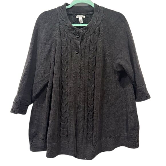 Croft & Barrow Cardigan Sweater Cotton Blend Black Thick Knit Shawl Women sz 2X - Picture 1 of 8